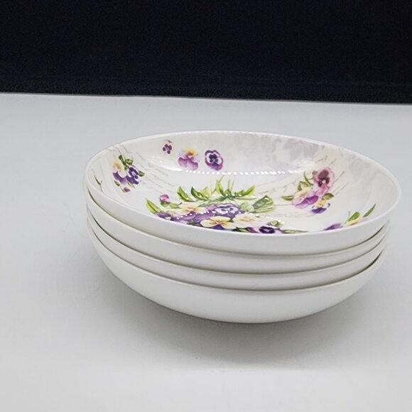 Set Of 4 Dora Papis Easy Life Purple Floral Fine Bone China Sauce Bowls Pansies - Picture 6 of 9